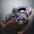 Futuristic Mechanical Vehicle With Cannon Parts Circular Components And Metallic Texture