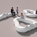 White Curved Public Chairs Design In Public Space With People Sitting