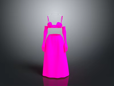 Neon Pink Long Dress With Spaghetti Straps And Flowy Skirt Design 3d model