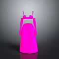 Neon Pink Long Dress With Spaghetti Straps And Flowy Skirt Design