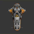 Futuristic Silver And Orange Mechanical Vehicle Featuring Complex Design And Cockpit Interior