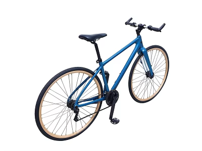 Stylish Blue City Bicycle With Black Seat Handlebars And Light Brown Wheels 3d model
