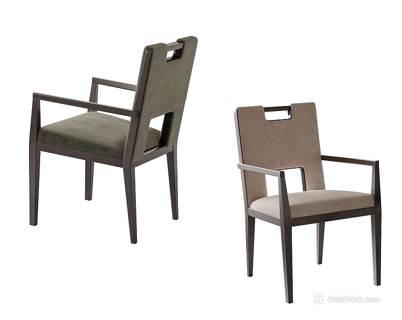 Modern Upholstered Dining Chairs With Wooden Frame Armrests And Sleek Design 3d model 