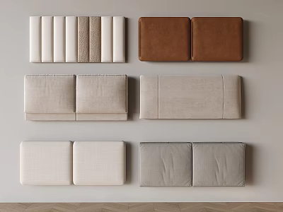 Modern Double Bed Background Headboard Design With Upholstered Fabric Leather and Neutral Tones 3d model