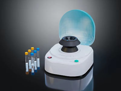 Laboratory Centrifuge With Blue Lid And Colored Cap Test Tubes On Black Surface 3d model