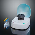 Laboratory Centrifuge With Blue Lid And Colored Cap Test Tubes On Black Surface