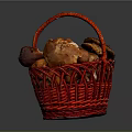 Red Woven Basket Filled With Fresh Assorted Mushrooms On Dark Background