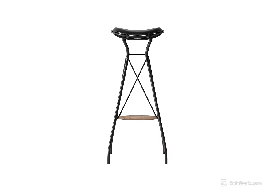 Modern Black Bar Stool With Cross Metal Frame And Wooden Footrest 3d model 