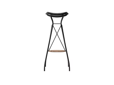 Modern Black Bar Stool With Cross Metal Frame And Wooden Footrest 3d model