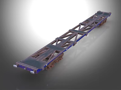 Long Industrial Metal Frame Flatbed Transport Cart With Heavy Duty Wheels 3d model