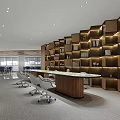Modern Reception Area Design With Wooden Desk Office Chairs And Bookshelves In Contemporary Office
