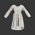White Knitted Dress With Peter Pan Collar Long Sleeves Loose Fit For Casual Daily Wear