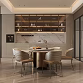 Elegant Modern Dining Room Interior With Round Table Marble Countertop And Cabinets