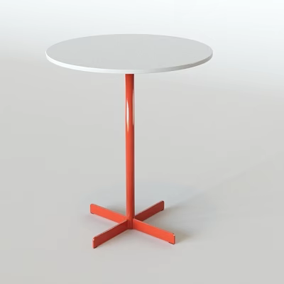 Minimalist Round Accent Table With White Top And Orange Single Cross Leg Base 3d model