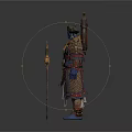 Man Wearing Ornate Armor With Blue Skin Helmet Decorative Sword And Robe