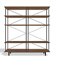 Modern Wooden Bookshelf With Metal Frame And Crossed Lines Multi Layer Shelves