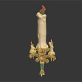 Ornate Vintage Candle Lamp Featuring White Main Candle Small Red Flame And Decorative Metal Base
