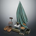 Cozy Vintage Lounge Chair With Green Cloth Wooden Crates And Small Table Decor