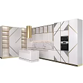 Modern Kitchen Design With White Cabinets Gold Accents And Marble Island