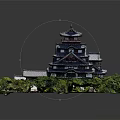 Traditional Ancient Architecture With Multi story Towers Traditional Roofs Green Trees And Stone Path Courtyard