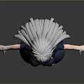 3D Anime Character With Gray Long Hair Red Eyes And Blue Outfit On Dark Background