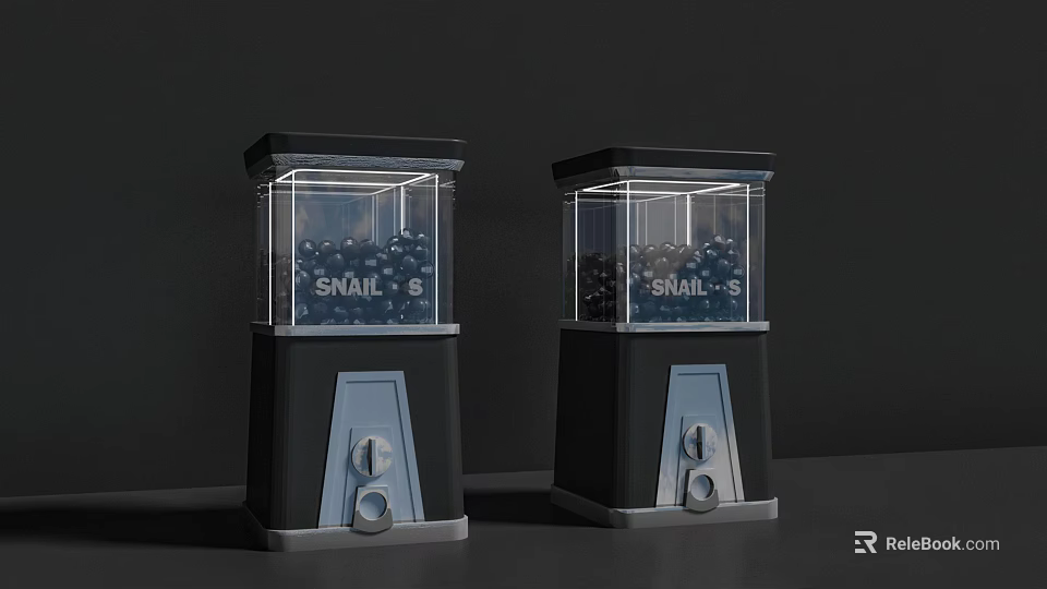 Two Snail Themed Fun Amusement Vending Machines with Clear Glass Dome and Black Gray Body 3d model 