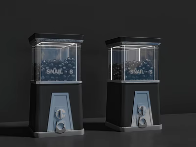 Two Snail Themed Fun Amusement Vending Machines with Clear Glass Dome and Black Gray Body 3d model