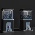 Two Snail Themed Fun Amusement Vending Machines with Clear Glass Dome and Black Gray Body
