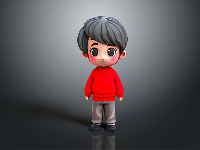 Cartoon Child With Gray Hair Red Sweater And Gray Pants 3d model