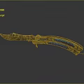 Intricately Carved Sculptural Dagger With Gold Decorative Patterns And Blue Inlays