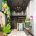 Charming Specialty Store With Red Flowering Vines Gray Building Glass Windows Green Plants And White Picket Fence