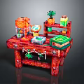 Colorful Pixel Cartoon Scene With Red Table Orange Character Green Plant Yellow Bottle And Book