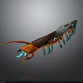 Vibrant Red Fantasy Creature Character With Long Antennae Brown Exoskeleton And Teal Legs