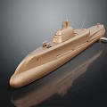 Golden Submarine Model As Water Transport With Shiny Surface And Dark Background