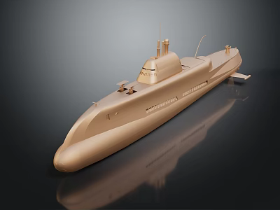 Golden Submarine Model As Water Transport With Shiny Surface And Dark Background 3d model