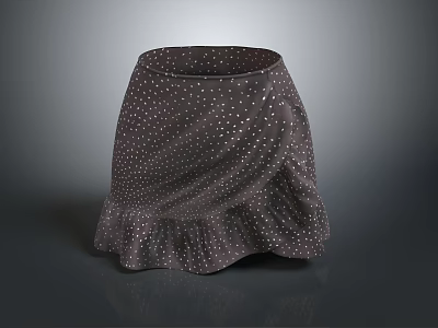 Elegant Dark Gray Skirt With White Polka Dots And Ruffled Hem Design 3d model