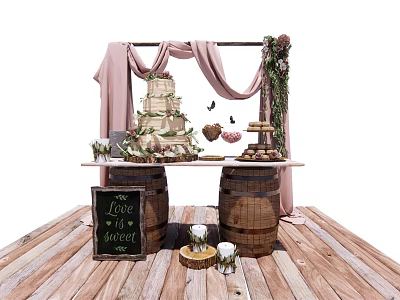 Modern Meichen Wedding Meichen Decorative Cake Snack Ornaments Wooden Wine Barrel 3d model