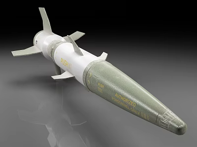 Military Missile With White And Green Body And Fins For Tactical Operations 3d model