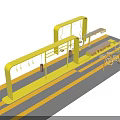 Outdoor Fitness Area With Yellow Frame Equipment Bicycle Stations Parallel Bars And Bench