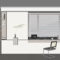 Modern Study Room Interior Design With Desk Window Blinds Bookshelf Green Plant And Chair