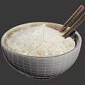 White Bowl Filled With Cooked Rice And Wooden Chopsticks Inside