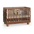 Solid Wooden Baby Crib With Rail Design Soft Mattress And Rolling Wheels