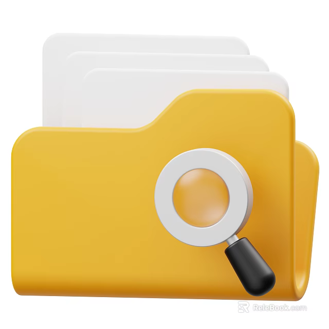 Yellow Folder with Magnifying Glass for Efficient File Search and Organization 3d model
