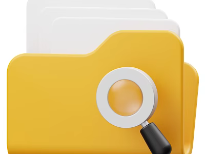 Yellow Folder with Magnifying Glass for Efficient File Search and Organization 3d model