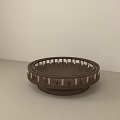 Round Brown Wooden Coffee Table With Openwork Design And Circular Base 3d model