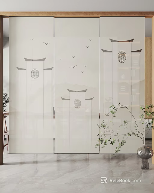 Modern Window Blinds With Chinese Lattice Pattern For Interior Decoration And Natural Light 3d model 