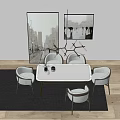 Modern Dining Table Set With Chairs Pendant Light And City View Art 3d model