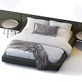 Modern Double Bed With Green Headboard White Sheets Gray Blanket And Side Table 3d model