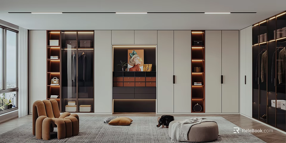 Modern Walk in Closet Interior With Integrated Storage And Ambient Lighting 3d model