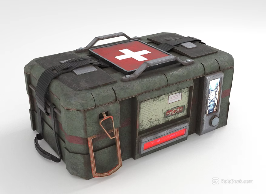 Green First Aid Kit With Red Cross And Durable Straps Metal Buckles 3d model 